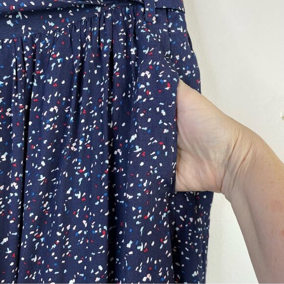 Comptoir Des Cotonniers Navy Blue Confetti Print Bow Waist Flowy Skirt womens S - Picture 5 of 15